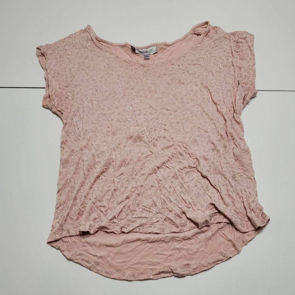 Jennider Lopez Womens Blouse Pink Floral Short Sleeve Scoop Neck High Low M